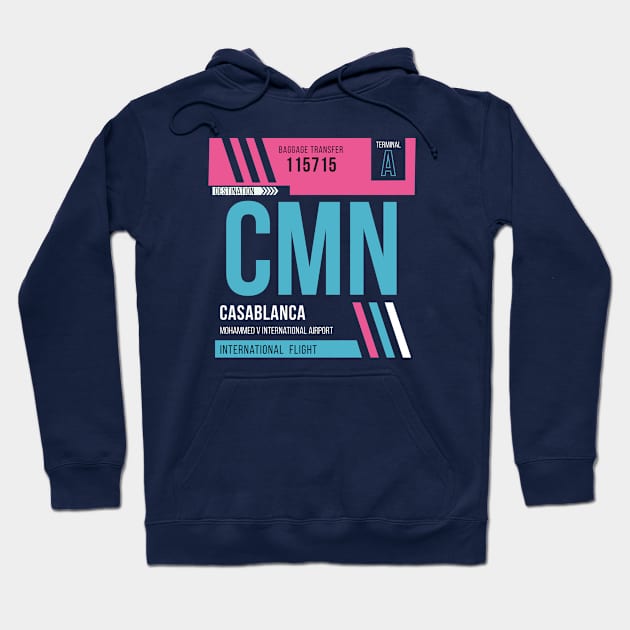 Casablanca (CMN) Airport Code Baggage Tag Hoodie by SLAG_Creative